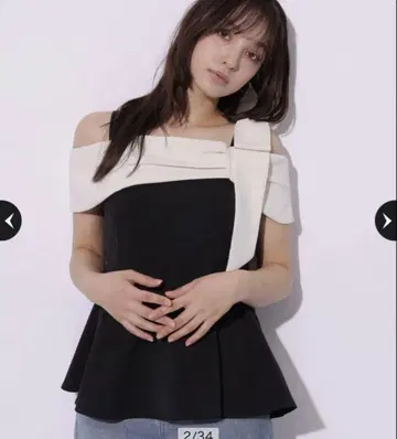 rirandture 오프숄더 리본 페플럼 탑 블랙 화이트