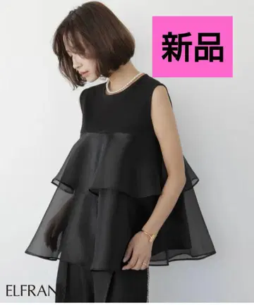 새상품! ELFRANK [ 2025 SS ] 오간자 티어드 튜닉 블랙