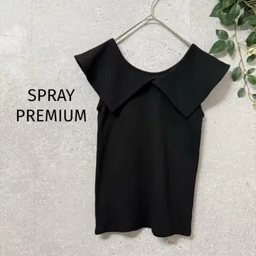 SPRAY PREMIUM 빅 카라 부착 리브 슬리브리스 티셔츠 블랙