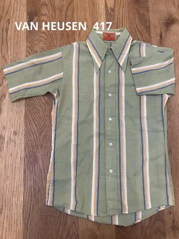 Van Heusen 417 반팔 셔츠 그린 스트라이프