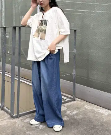 차오패닉 티피 부드러운 와이드 이지 팬츠 블루 L 데님