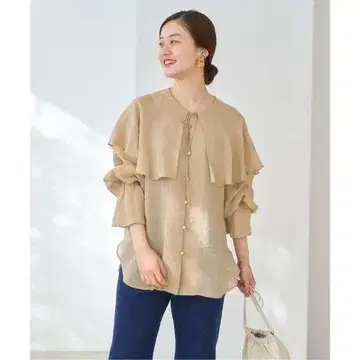 IENA 23ss 라미비스 시어 빅 칼라 블라우스 베이지 프리 사이즈