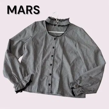 MARS 마즈 긴팔 블라우스 하트 지퍼 깅엄 체크 레이스