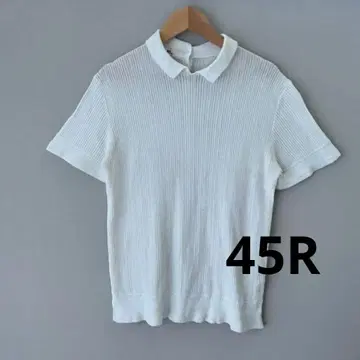 45R 아이스 코튼 니트 레이스 피케 셔츠 화이트