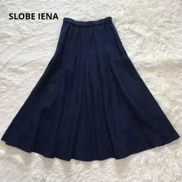 SLOBE IENA 슬로브 이에나 린넨 100% 롱 플레어 스커트 네이비