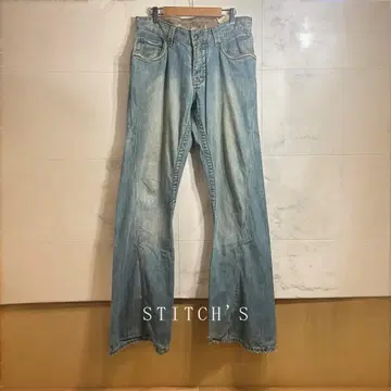 스티치 데미지 데님 W32 블루 빈티지풍 아메카지 색빠짐