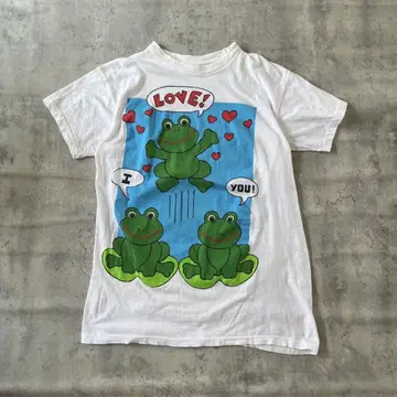 90s 개구리 티셔츠 빈티지 화이트 티셔츠 화이트 티