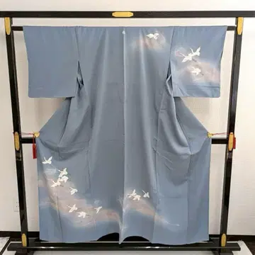 홑옷 자수 날갯짓하는 학 무늬 없음 쓰케사게 호몬기 순견 T-7385