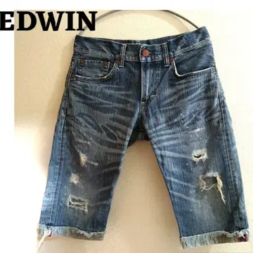 EDWIN 데미지 가공 데님 하프 팬츠 SIZE 30