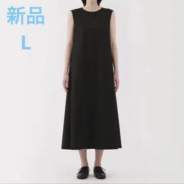 MUJI 바람이 잘 통하는 스트레치 축구 슬리브리스 원피스 여성 L 블랙
