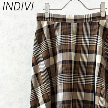INDIVI 롱 스커트 플레어 체크 무늬 안감 부착 빅 사이즈 세련된