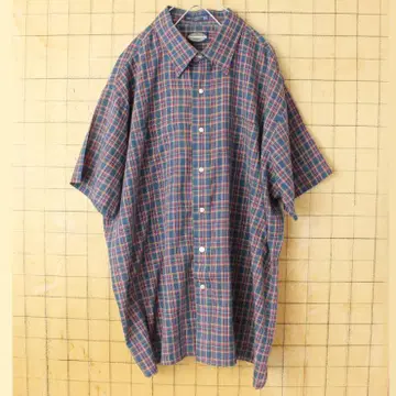 80년대 USA TOWNCRAFT 체크 박스 셔츠 네이비 XL ss48