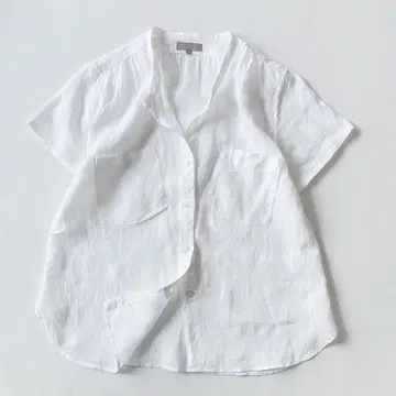 린넨 100% 린넨 밴드 카라 셔츠 화이트 마가렛 호웰