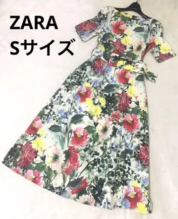 ZARA 자라 꽃무늬 올 패턴 보타니컬 벨트 포함 멀티 컬러 원피스 S
