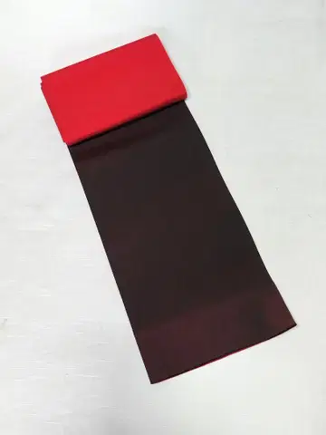 유카타 오비 빨간색과 검은색 리버서블 순수 실크 치쿠젠 원조 하카타오리