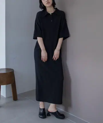 VACANCY 블랙 폴로 셔츠 롱 원피스 L 사이즈