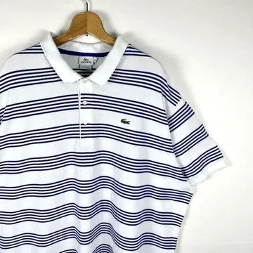 [새상품급] LACOSTE 피케 셔츠 4 보더 화이트 x 네이비