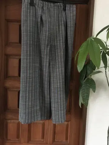 핸드메이드 팬츠 와이드 롱 실크 명주 기모노 리메이크 체크