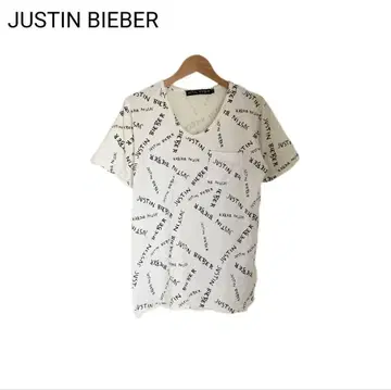 JUSTIN BIEBER 티셔츠 가슴 포켓 프린트 화이트 반팔 L