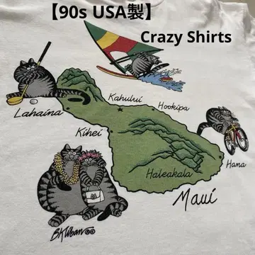 90년대 USA 생산 크레이지 셔츠 크리반 캣 티셔츠 L 하와이