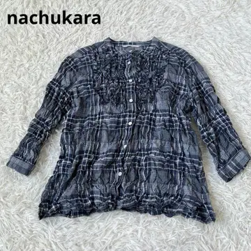 nachukara 나츄카라 체크 프릴 셔츠 블루