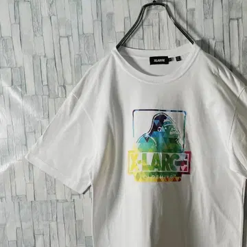 XLARGE 빅 고릴라 로고 티셔츠 화이트 레인보우 남성용 L