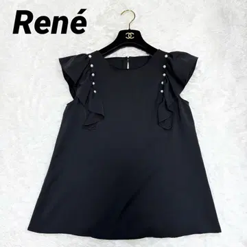 [새상품급] 르네 블라우스 펄 프릴 블랙 34