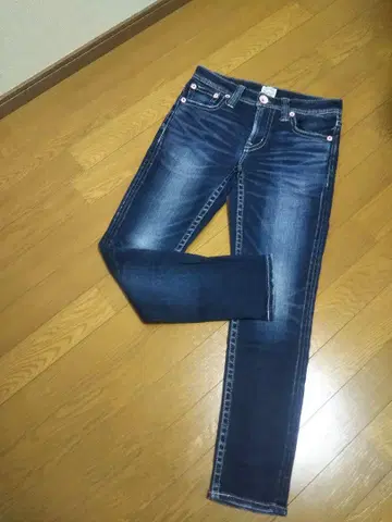 매우 예쁨 로데오크라운즈 앵클 스키니 데님 27 다크 네이비 핑크 버튼