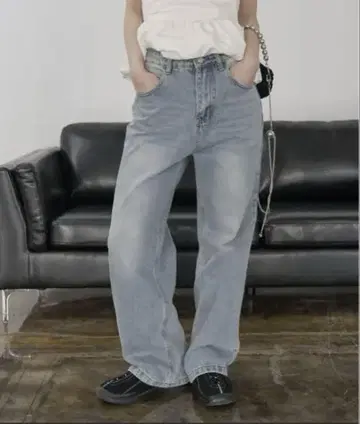 베이직 세미 스트레이트 와이드 빈티지 데님