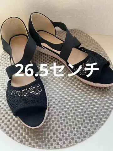새상품 샌들 오픈토 웨지솔 블랙 레이스 26.5cm 상당