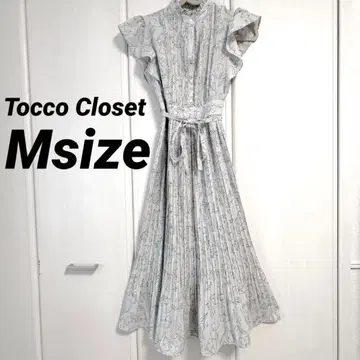 toccocloset 허리 리본 포함 라인 플라워 플리츠 롱 원피스