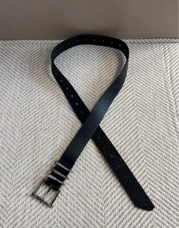 Vintage 구제 의류 블랙 가죽 벨트 4개 스트라이프 버클