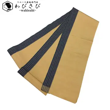 반폭 오비 홑옷 치쿠젠 원조 하카타오리 세로 줄무늬 밀짚색 D-2074