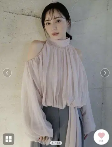 anuanas 쉬폰 볼륨 블라우스 핑크 베이지