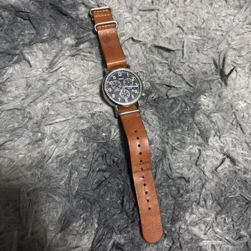 Timex 브라운 가죽 아날로그 크로노그래프 손목 시계