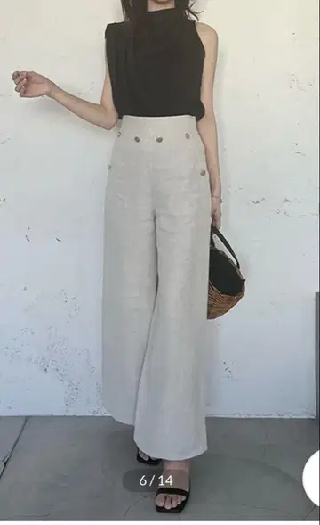 anuans 아뉴앙스 린넨 블렌드 플레어 마린 팬츠