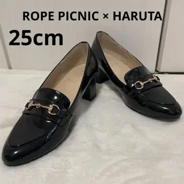 HARUTA 로페피크닉 블랙 에나멜 펌프스 로퍼 25cm