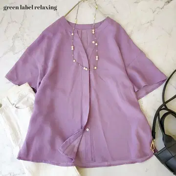 그린 라벨 릴랙싱 퍼플 반팔 블라우스 프릴 슬리브