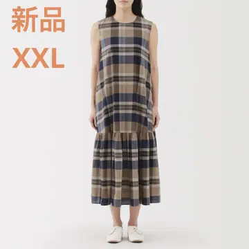 MUJI 마드라스 체크 슬리브리스 원피스 여성 XXL 베이지 체크