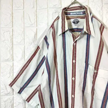 DOCKERS 반팔 셔츠 스트라이프 M 오버 사이즈 화이트