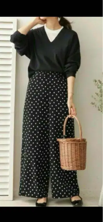 어반 리서치 도어즈 도트 이지 팬츠 블랙 와이드 팬츠
