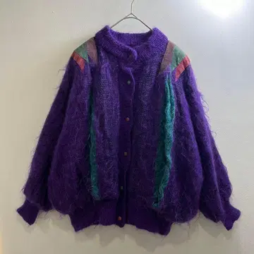 'USA 80s 90s 빈티지 모헤어 니트 샤기 블루종 모발 끝이 긴