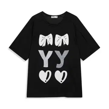 OPEN YY 리본 프린트 오버 사이즈 T셔츠
