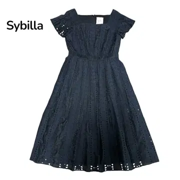 Sybilla 롱 원피스 컷워크 레이스 네이비 실크 자수 M