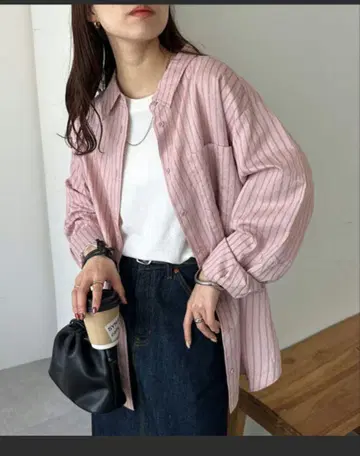 디스코트 더블 스트라이프 셔츠 핑크