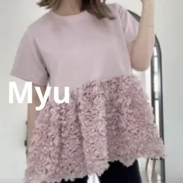 Myu 뮤 플라워 밑단 상의 티셔츠 핑크 튜닉