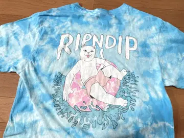 RIPNDIP 고양이 캐릭터 프린트 티셔츠 M 타이다이 스카이블루 양면