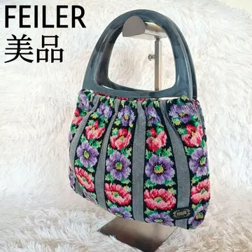 [새상품급] FEILER 핸드백 꽃무늬 자카드 그레이 블랙