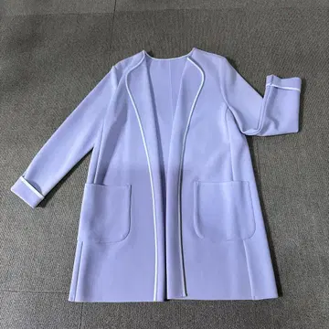연보라 체스터 코트 노카라
