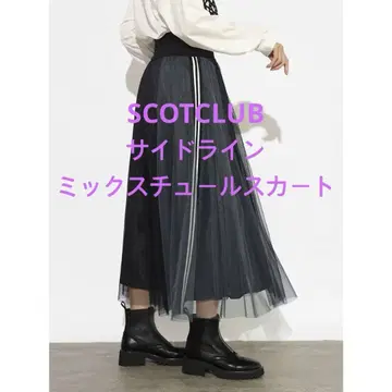 SCOTCLUB (스콧 클럽) 사이드 라인 믹스 얇은 명주 스커트